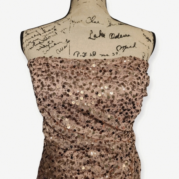 Jump Apparel Strapless Mauve And Rose Gold Sequin Gown - Picture 4 of 11